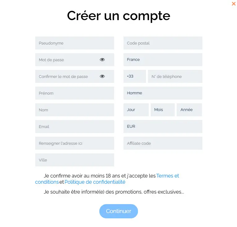 Processus d'inscription Casino Classic